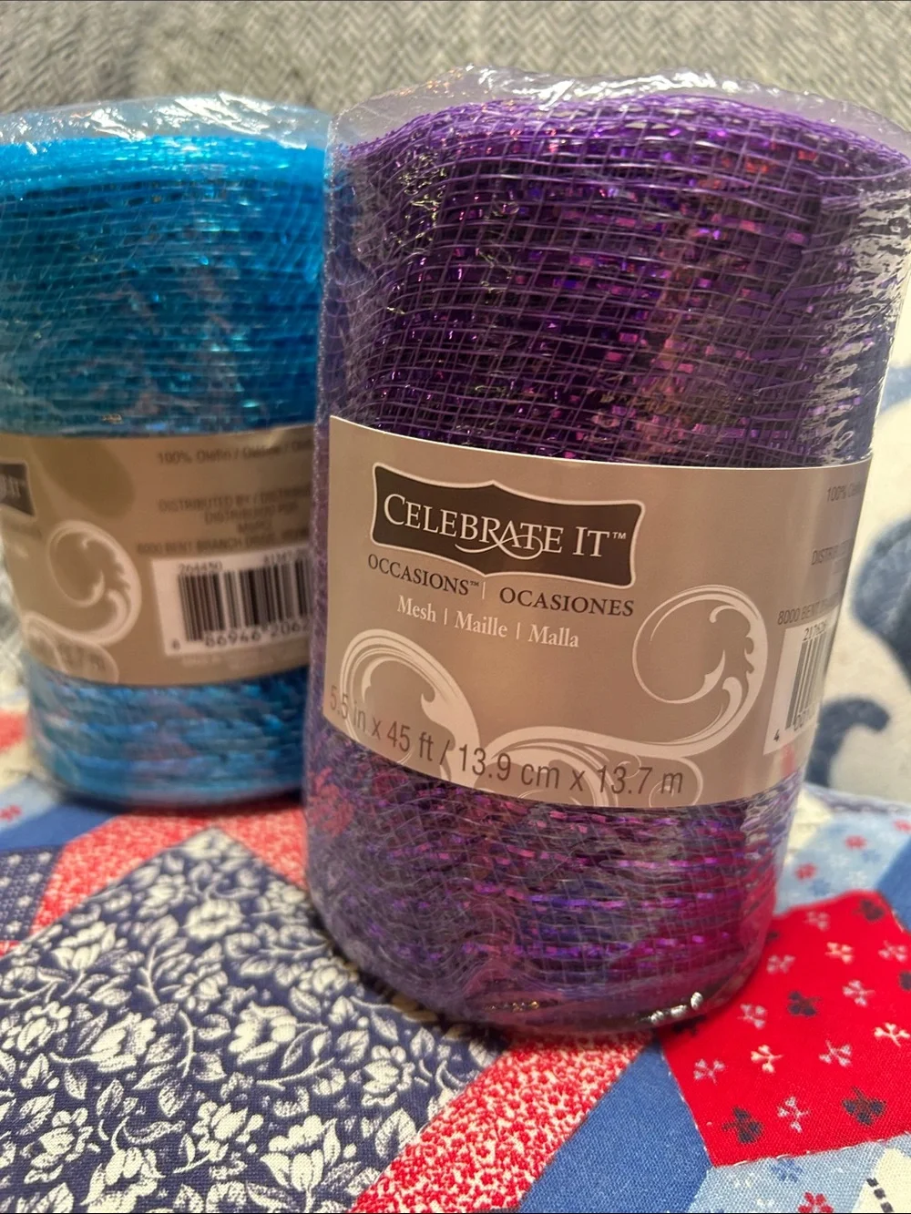 Celebrate It Shimmery Purple and Bright Blue Mesh Ribbon Rolls